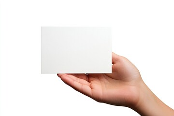 Obraz premium Blank card holding hand isolated on white background\