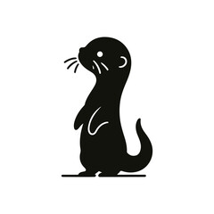 Otter silhouette vector mamal wild  animal black  and white sketch.