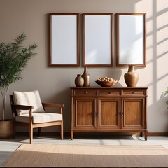 Three mockup poster frames on the wall, mockup frame design, frame mockup