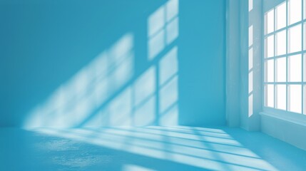 Obraz premium A blue room with a window and a white wall
