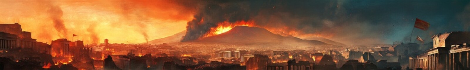 Fototapeta premium Eternal Echoes of Pompeii: The Devastating Eruption of Mount Vesuvius, the Ashen Remnants of an Ancient Roman City, and the Timeless Ruins Telling the Tale of Destruction