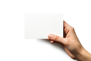 Fototapeta premium Blank invitation holding hand isolated on white background