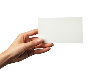 Obraz premium Blank invitation holding hand isolated on white background