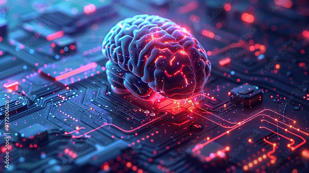 Poster artificial intelligence brain on a circuit board