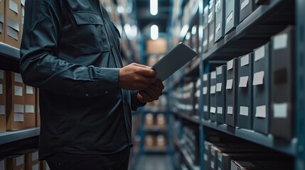 Warehouse Worker Using Digital Tablet