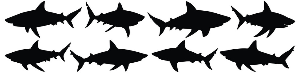 Shark silhouette set vector design big pack of fish illustration and icon