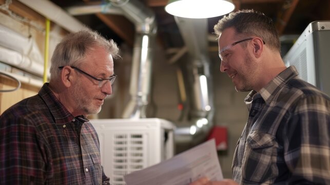 HVAC contractor discussing project details with client