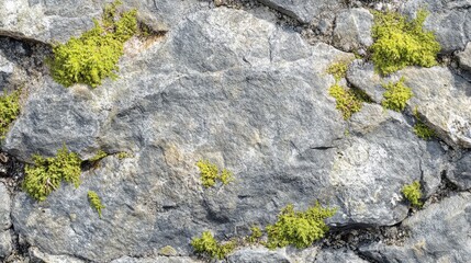 Obraz premium A close-up of rocky terrain with patches of green moss.