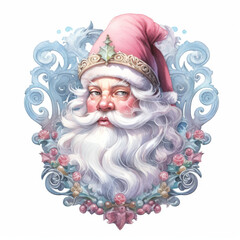 Christmas Santa Claus in the style of light pink watercolor on white background