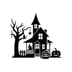 Halloween Silhouette monster, window, spider, symbol, castle, drawing, season, fear, tree, mystery, background,