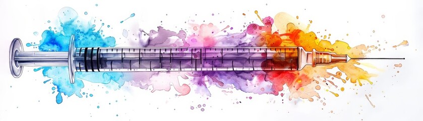 Vibrant Watercolor Syringe Clipart for Medical Designs