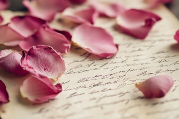 Timeless Romance: A Treasure Trove of Handwritten Memories on Aged Parchment, Embellished with Delicate Rose Petals and Echoes of Past Whispers