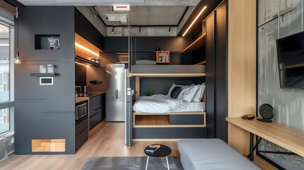 A sleek urban microapartment with smart storage