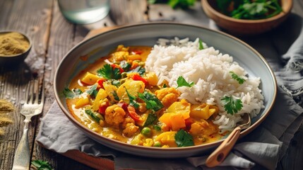  a wholesome vegetable curry with rice