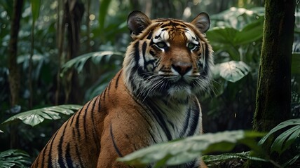Tiger in tropical rainforest