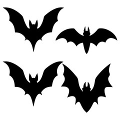 Set of Halloween black bat silhouettes, Spooky black horror bat vector, Halloween holiday bat icons set.