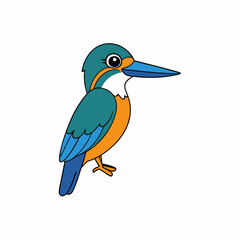 Kingfisher isolated on white background, Kingfisher vector illustration, bird on a branch vector art, Kingfisher silhouette, bird vector icon, Kingfisher on a branch line art, eps