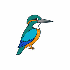 Kingfisher isolated on white background, Kingfisher vector illustration, bird on a branch vector art, Kingfisher silhouette, bird vector icon, Kingfisher on a branch line art, eps