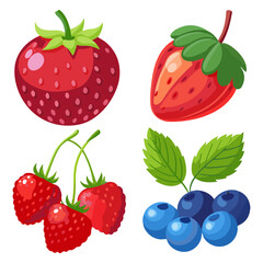 Set of tropical Berries and fruit vector illustration, Cute Strawberry, cherry, blackberry, blueberry, blueberry, raspberry outline,  tropical Berries, and fruit icon set.