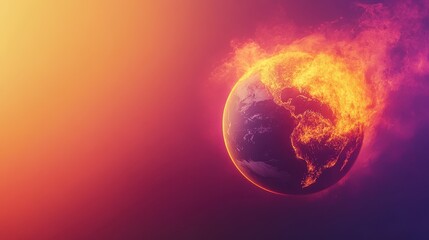 Fototapeta premium Burning Planet Earth depicting climate change crisis - Global Warming - Fire and Flames 
