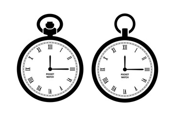 Pocket watch black and white flat vector icon design