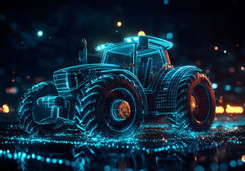 Digital smart blue combines harvester, AI integration in agricultural machinery, optimizing harvesting precision. leveraging data analytics, yield estimation, increased productivity design