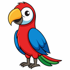 Macaw isolated on white background, Macaw vector illustration, bird on a branch vector art, Macaw silhouette, bird vector icon, Macaw on a branch line art, eps