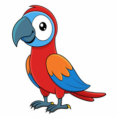 Macaw isolated on white background, Macaw vector illustration, bird on a branch vector art, Macaw silhouette, bird vector icon, Macaw on a branch line art, eps