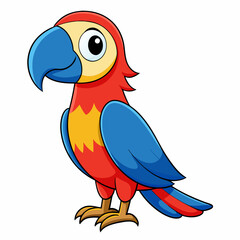 Fototapeta premium Macaw isolated on white background, Macaw vector illustration, bird on a branch vector art, Macaw silhouette, bird vector icon, Macaw on a branch line art, eps