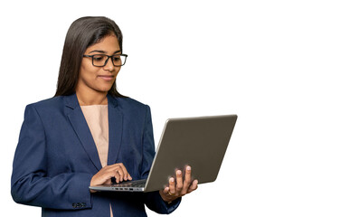 Indian Female Entrepreneur Working on Laptop, Online Project Management and Cordination, Businesswoman in Modern Office, Digital Communication, Remote Work, Technology, Succ