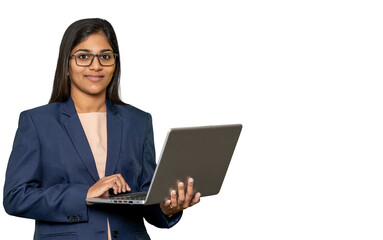 Working Indian Woman Entrepreneur Businesswoman with Laptop Symbol of Empowerment and Respect.