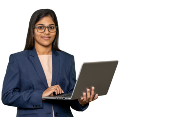 Working Indian Woman Entrepreneur Businesswoman with Laptop Symbol of Empowerment and Respect.