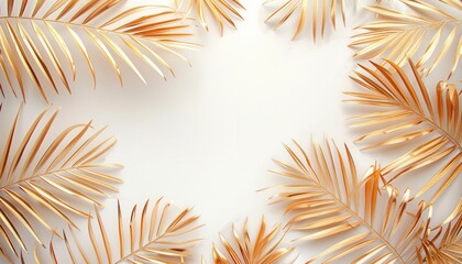 Golden Tropical Palm Leaves Artfully Arranged on Neutral Background for Elegant Decorative Display