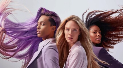 Obraz premium Three women with long hair are standing next to each other