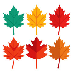 Set of maple leaf vector illustrations, Autumn red maple leaves outline, Autumn red maple icon set.