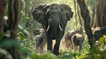 Fototapeta premium Graceful Strength: Elephants Roaming the Wild