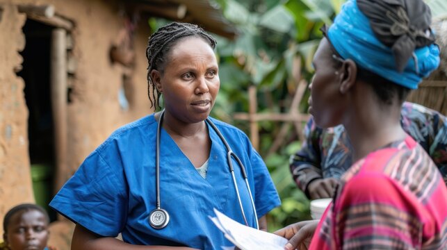 Healthcare workers addressing a global health challenge in a remote area