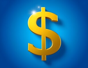 A large golden dollar sign symbol centered in a bright blue background with sparkles radiating from it create with ai