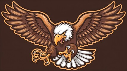 Obraz premium A powerful and magnificent eagle mascot, representing freedom and resolve with its eyes fixed forward and wings spread wide, Mascot Logo, Animals