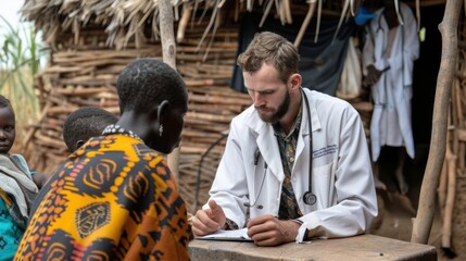 A global health doctor treating patients in a remote village