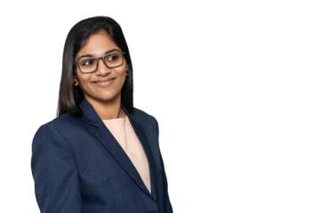 Happy Young Indian Woman Smiling and Looking at Blank Copy Space, Promotional Offer, Sale Discount, Advertising, Transparent Background