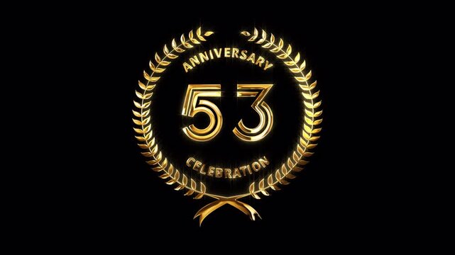 53rd Anniversary Celebration. Happy 53 Years Anniversary Animation in Gold Color on the Transparent Background, Alpha Channel. Great for greetings, celebrations, events, and gifts.