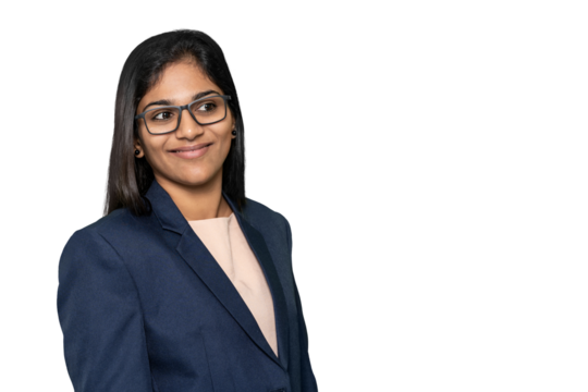 Happy Young Indian Woman Smiling and Looking at Blank Copy Space, Promotional Offer, Sale Discount, Advertising, Transparent Background