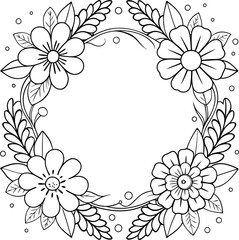 Hand drawn floral frame line art illustration 