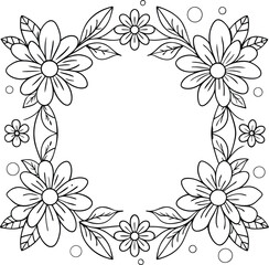 Hand drawn floral frame line art illustration 