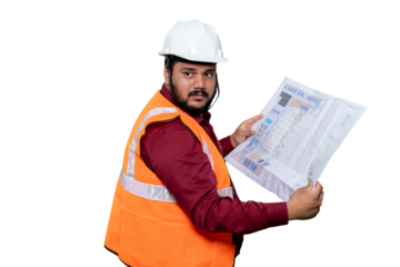 Professional Civil Engineer Reviewing Detailed Blueprint Analyzing Project Floor Plan