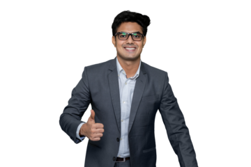 Confident Businessman Showing Thumbs Up, Sign of Success moment of triumph and positivity, making it ideal for conveying great job accomplishments, good ideas, and professional achievements.