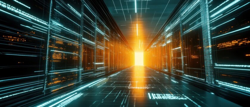 Server room center exchanging cyber datas and connections