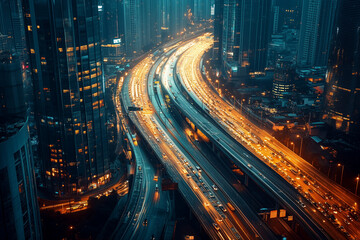 Long exposure traffic at night in civilization city.