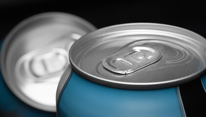 Aluminum can. Beer can on dark background. Selective focus